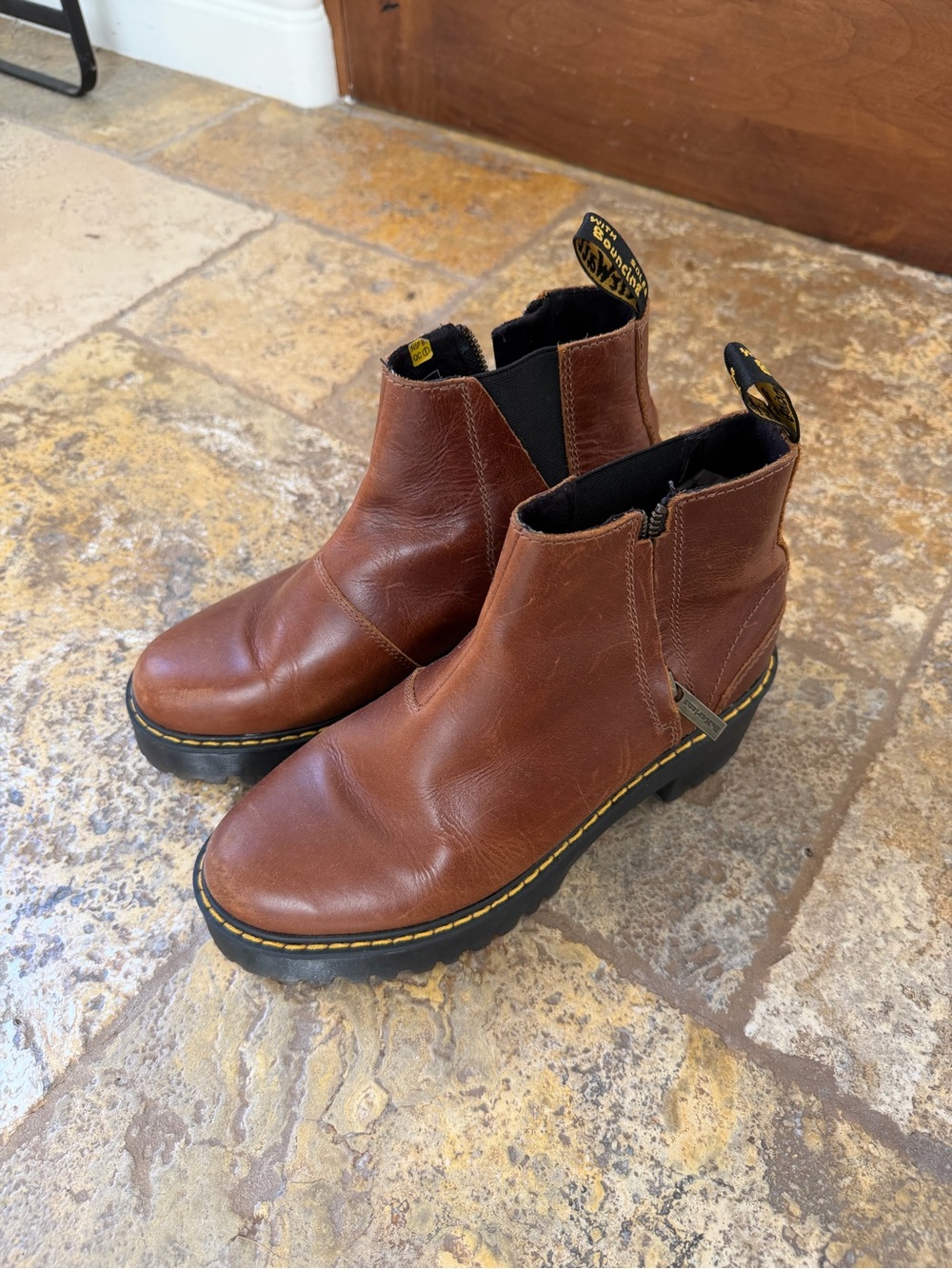 Dr. Martens Men's Brown Leather Chukka Boots with Yellow Stitching